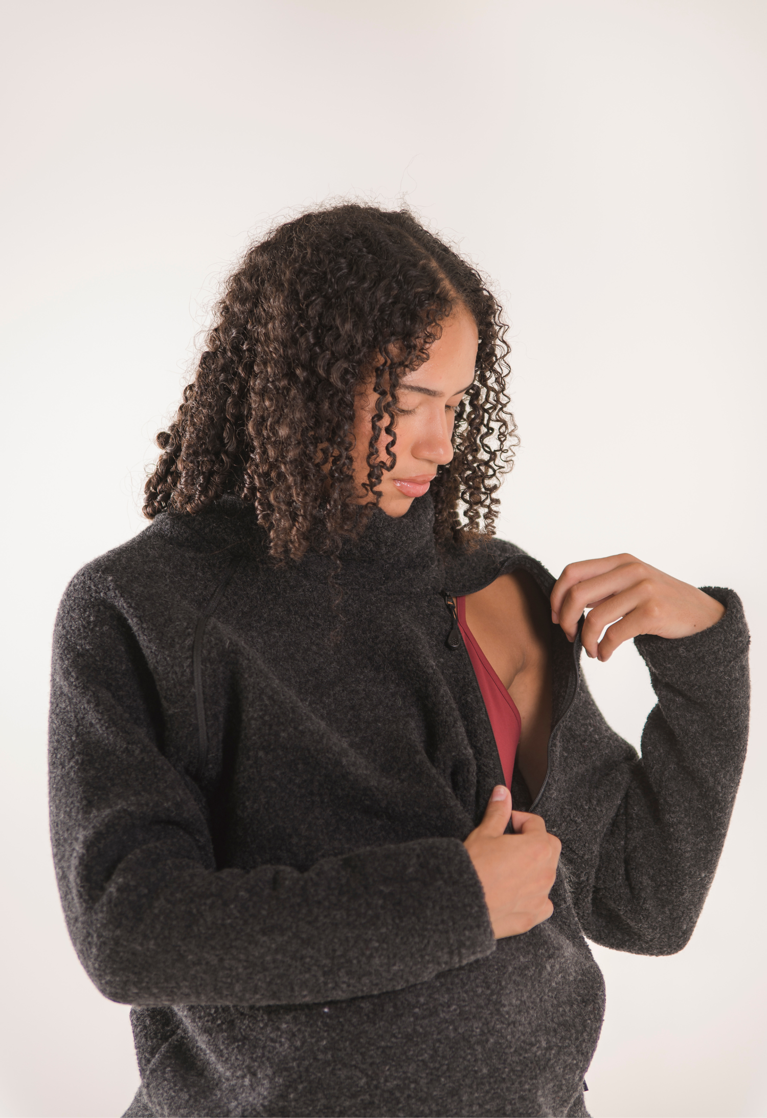 Fleecepullover Wolle - Schwarz