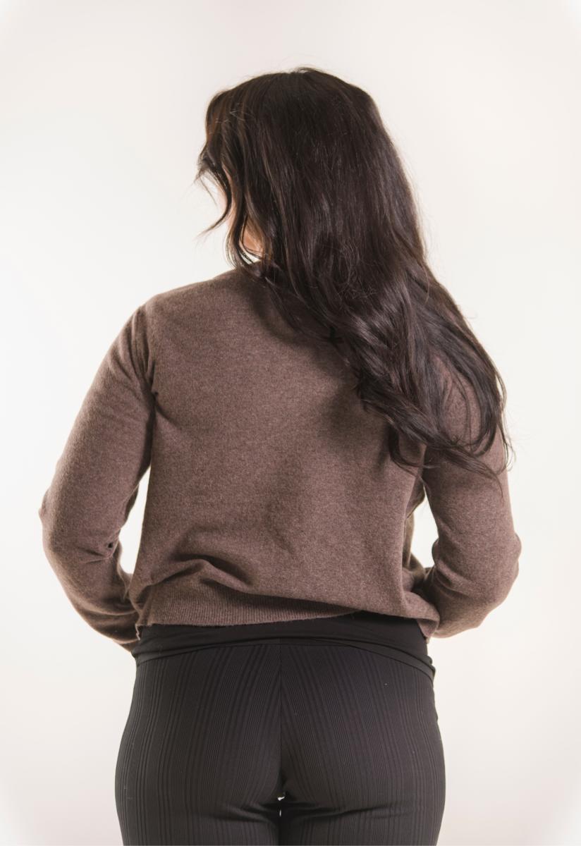 Gestrickter Stillpullover - Brown Grey Melange