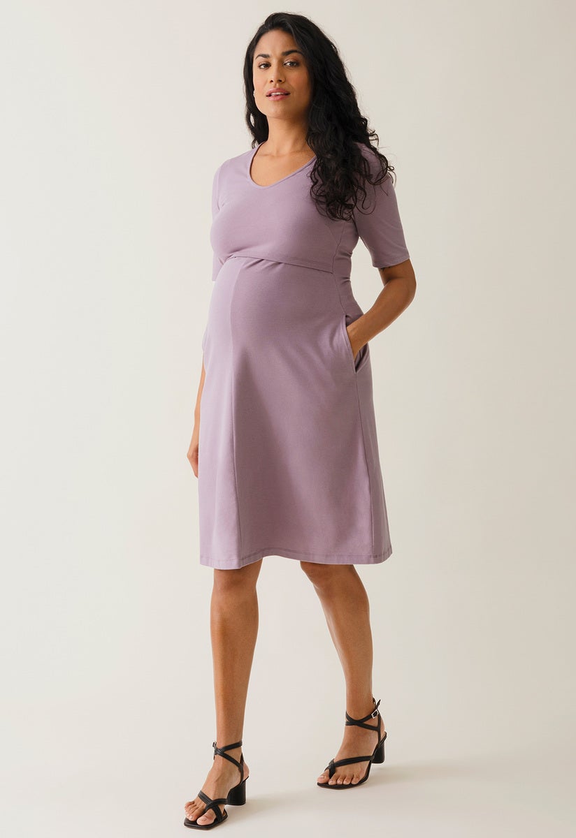 A-Linien-Stillkleid mit kurzen Ärmeln - Lavendel