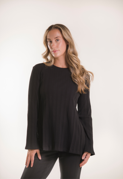 Geripptes Umstandsshirt - Schwarz