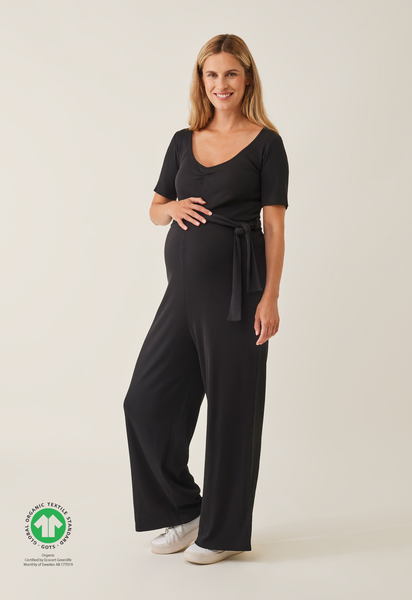 Gerippter Umstandsjumpsuit - Schwarz