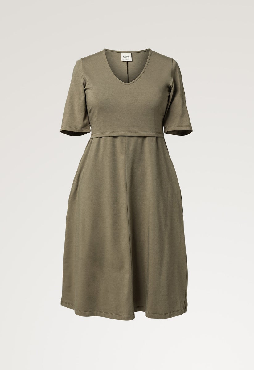 A-Linien-Stillkleid mit kurzen Ärmeln - Khakigrün