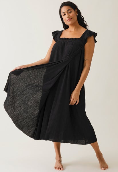 Boho-Umstandskleid mit Smok - Schwarz