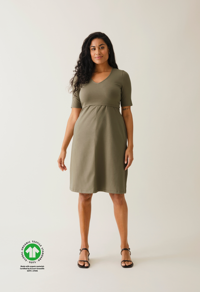 A-Linien-Stillkleid mit kurzen Ärmeln - Khakigrün