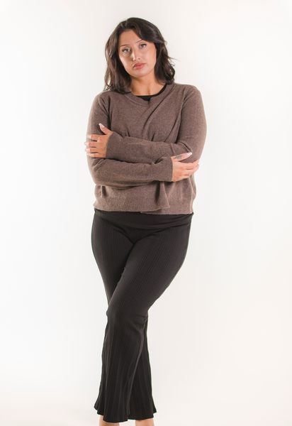 Gestrickter Stillpullover - Brown Grey Melange