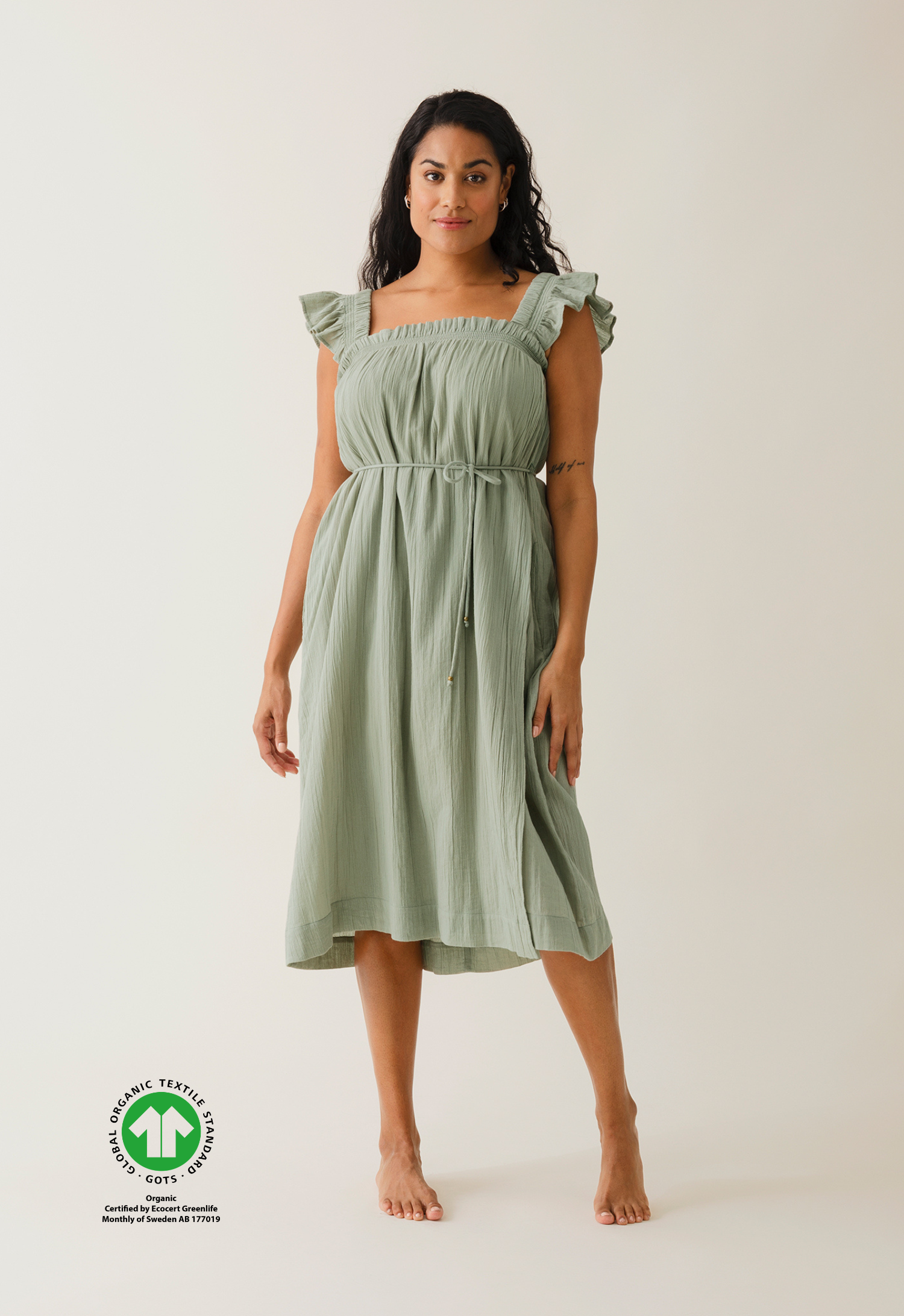 Boho-Umstandskleid mit Smok - Green Tea